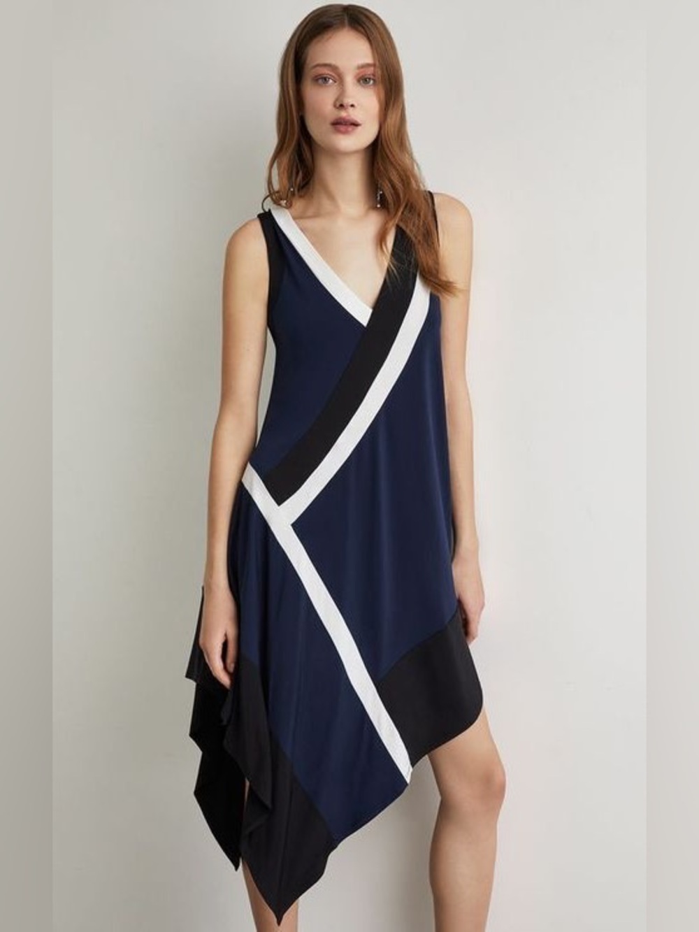 BCBGMaxAzria Asymmetrical Navy and White Dress